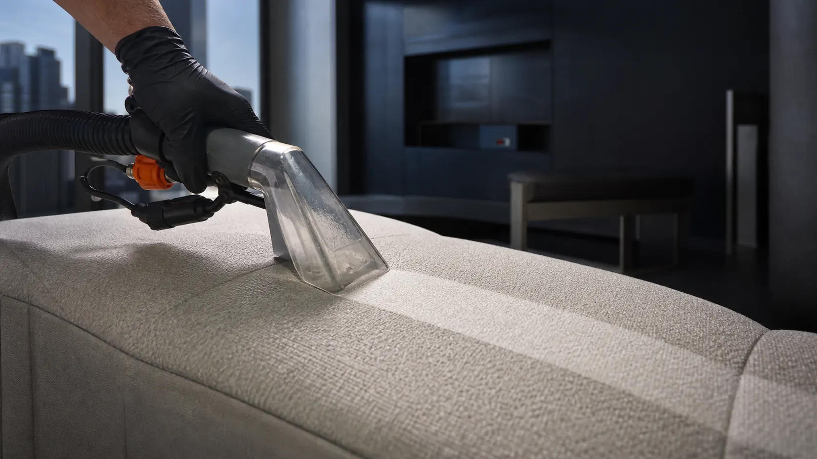 Controlled upholstery extraction in progress